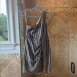 BCBG MAXAZRIA One-Shoulder Striped Dress With fringe .  Size Medium